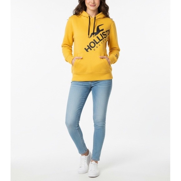 Hollister Tops - Hollister Womens Long Sleeve Hoodie Pullover Fleece Jacket Yellow XS